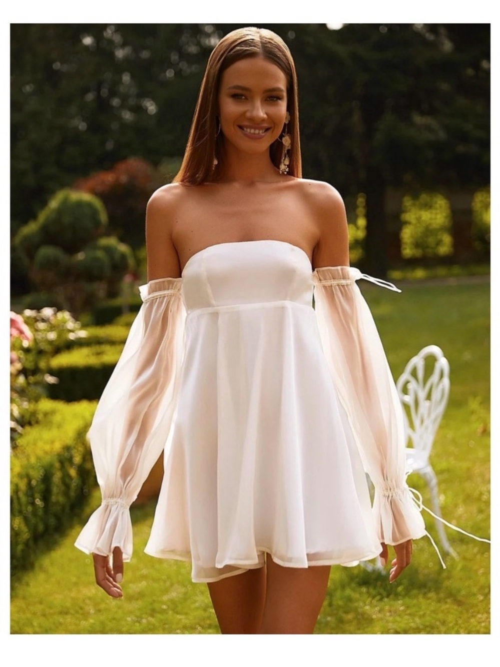 Alamour The Label Strapless Off-Shoulder Ivory Mini Dress